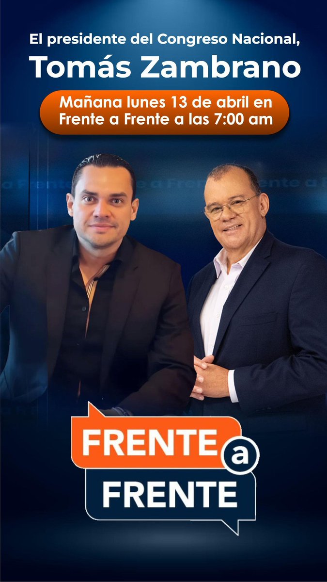 Mañana escuchemos el mensaje de Nustro Presidente del <a href="/hn_congreso/">Congreso Nacional de Honduras</a>  <a href="/TommyZambranoM/">Tommy Zambrano</a>  en el Programa <a href="/FrenteaFrenteHN/">Frente a Frente</a> 
Un Congreso quenesta trabajando de la mejor manera 
<a href="/Bancada_PNH/">Bancada Partido Nacional 🇸🇴</a> <a href="/AntonioCeRivera/">Antonio César Rivera</a> <a href="/Congreso_HND/">Congreso Nacional de Honduras | Archivo 2022-2026</a> <a href="/drabermudezhn/">DRA. JOHANA BERMÚDEZ</a>