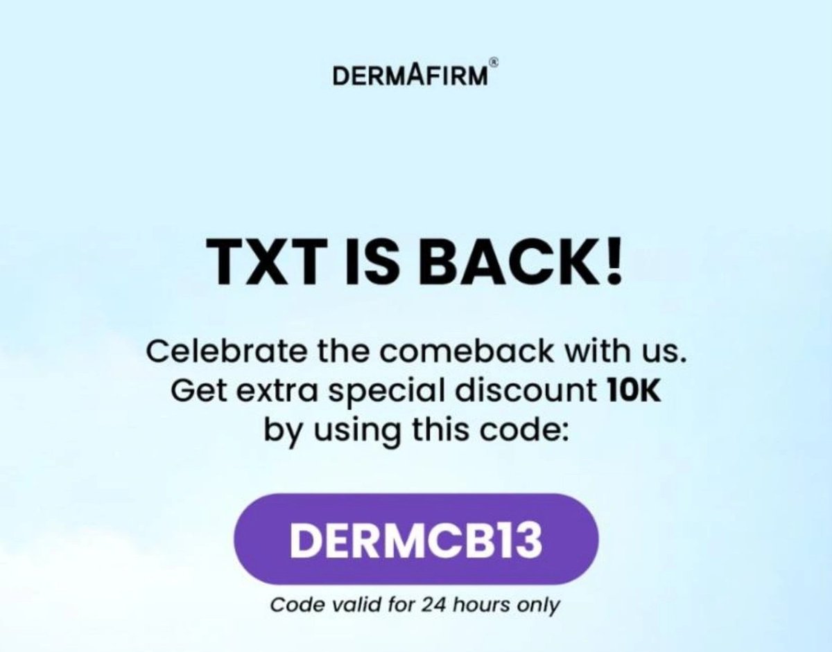 Dermafirm ada voucher shopee buat ngerayain CB TXT 😍😍😍

#HUENINGKAIxDERMAFIRM
#7TH_YEAR
#하루에_하루만_더 #Stick_With_You
#A_Moment_of_Stillness_in_the_Thorns