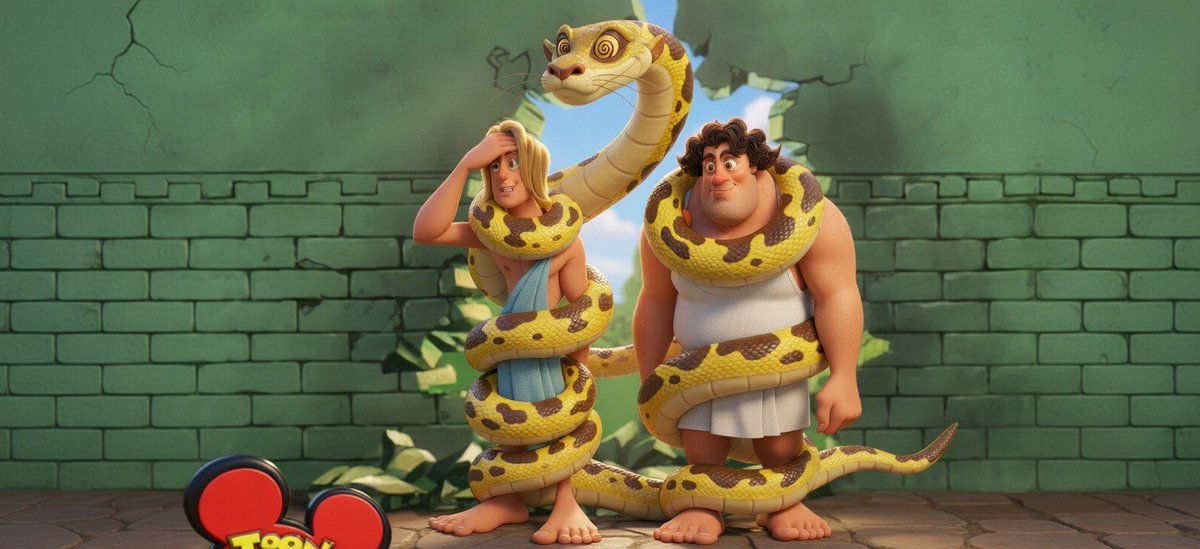 Terror and fear from Hercules the animated series TV show crossover with Kaa the snake from The Jungle Book hypnosis cartoon movie
