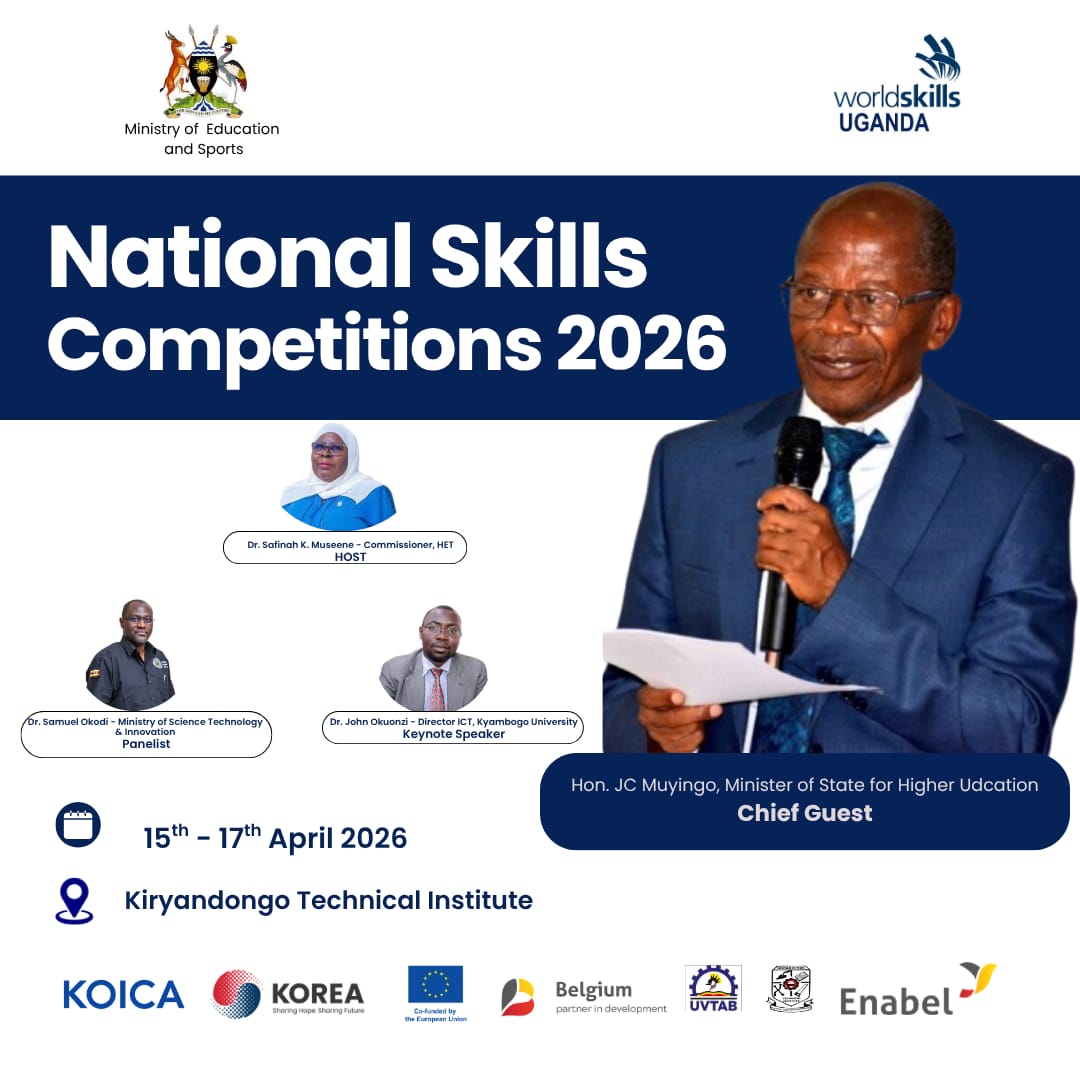 EnabelinUganda's tweet image. Skills. Innovation. Opportunity.

The National Skills Competitions 2026 are here! They are bringing together the country’s brightest young talent to prove that #TVET works.

📍 Kiryandongo Technical Institute
 📅 15–17 April

We work with partners like @Worldskills_ug  and