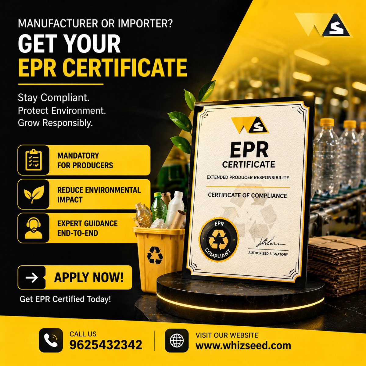 whizseed's tweet image. Manufacturer or Importer? ♻️

Get your EPR Certificate &amp;amp; stay compliant while protecting the environment.

✔ Mandatory
✔ No Penalties
✔ Expert Support

📞 9625432342
🌐 whizseed.com

#EPR #Compliance #Sustainability #BusinessIndia #Whizseed 🚀