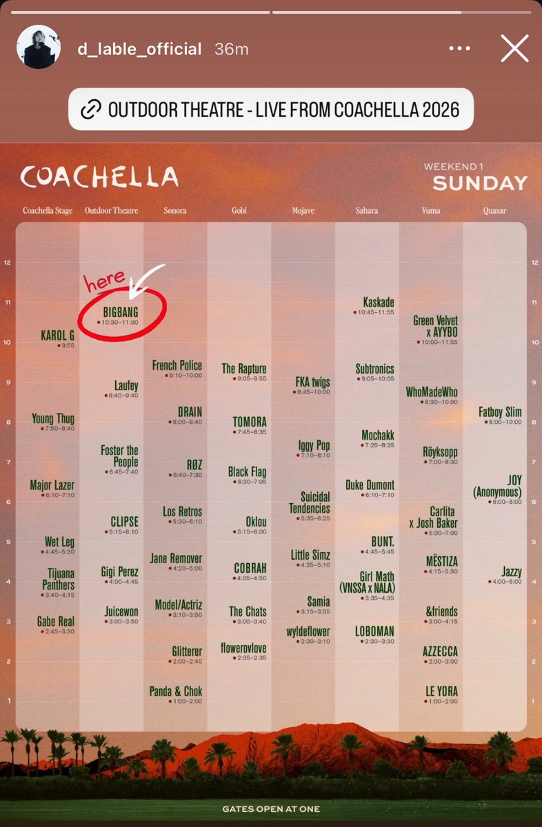 DAESUNGintl's tweet image. 30 MINUTES TO GO TIL #BANGCHELLA 🔥🔥🔥

Let’s tune in now!
🔗 youtube.com/live/MdUBm8G41…

#BIGBANG20 #BIGBANG #빅뱅 #COACHELLA2026 #DAESUNG #GDRAGON #TAEYANG #BIGBANGISBACK