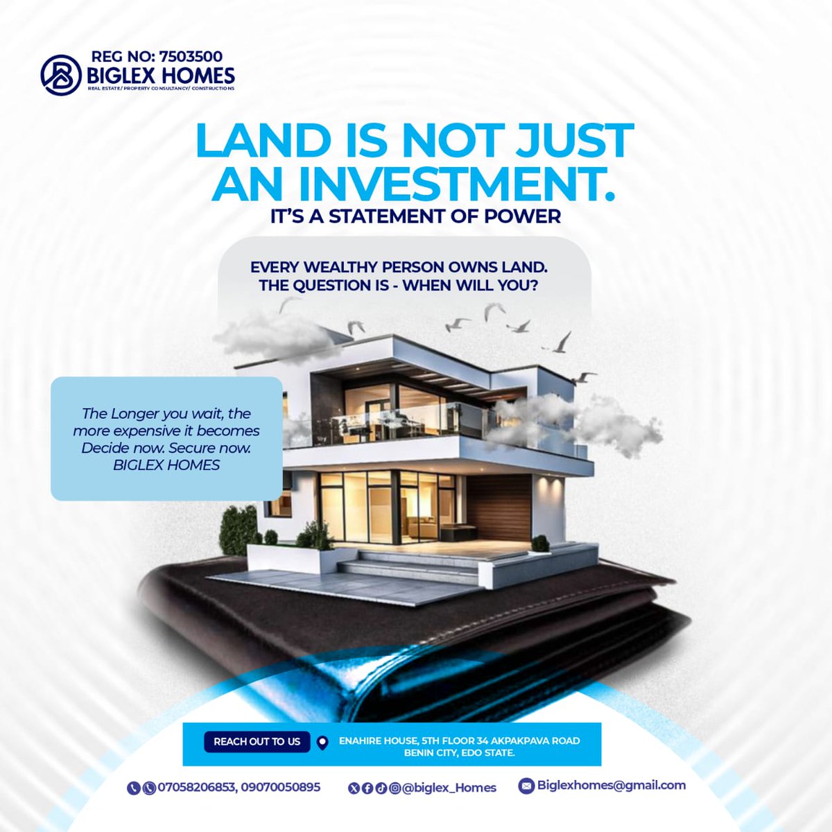 Biglexhomes's tweet image. Land is power. When will you own yours?

The longer you wait, the more expensive it becomes. Don’t miss your chance to secure real, lasting wealth.

📞 07058206853, 09070050895
📍 Benin City
📩 DM to get started

#LandInvestment #RealEstateNigeria #OwnLand #WealthBuilding