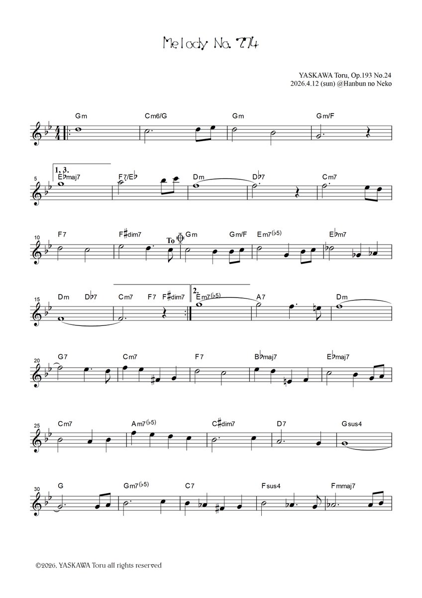 moclinx's tweet photo. Original piano work: Melody No.274, G minor, Op.193-24 by YASKAWA Toru.
Unusually, it ended up running over five minutes. It was hard to get back to the original key.

👉https://t.co/YabRPjdv6u

#Moclin #YaskawaToru #PianoSolo #OriginalComposition #Melodies https://t.co/ddNdyDa2HR