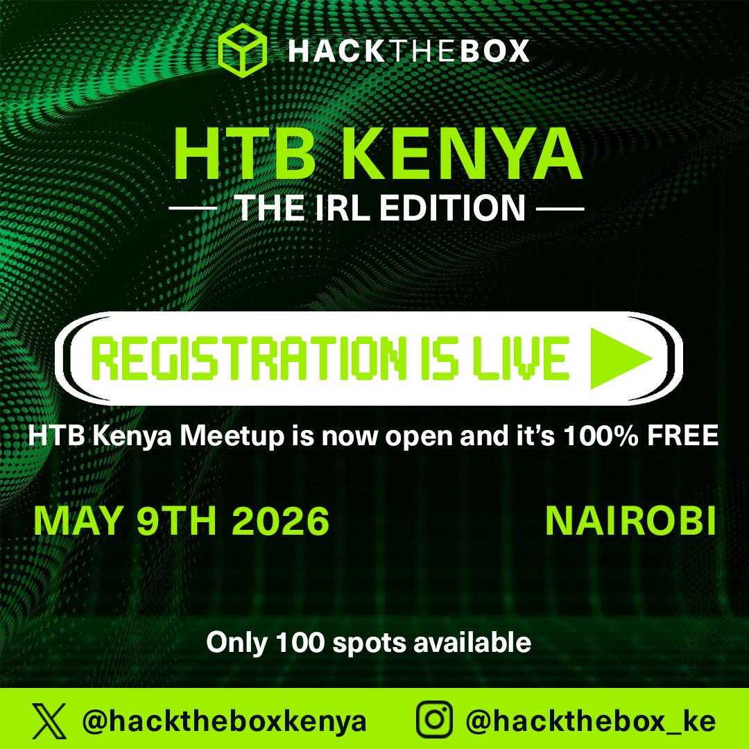 It’s LIVE 🔥

HTB Kenya Meetup registration is now open 🔓

100% FREE
10 spots left😂😂
RSVP: meetup.com/hack-the-box-m…

Go. Now.

#HTBKenya