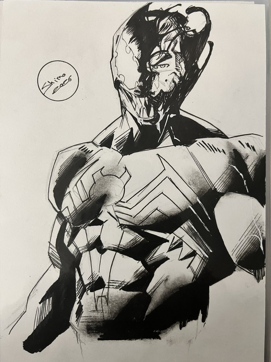 ShimoArt_'s tweet image. I really enjoyed drawing them on paper. I think I’ll do this more often and maybe even take on commissions in this style! 
#Spiderman #Blackcat #Venom