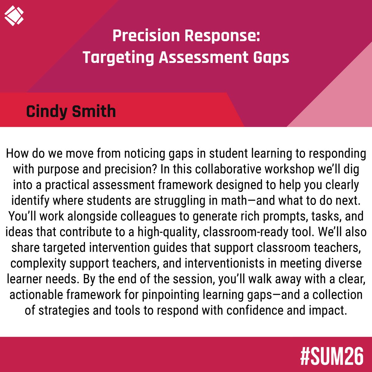 SMTSca's tweet photo. ✨SUM2026 Breakout Session:

👍 Join this collaborative workshop to build a framework that turns assessment data into immediate, effective action.

🗓️ https://t.co/fkuXyJvF1z https://t.co/s8evM8faHX