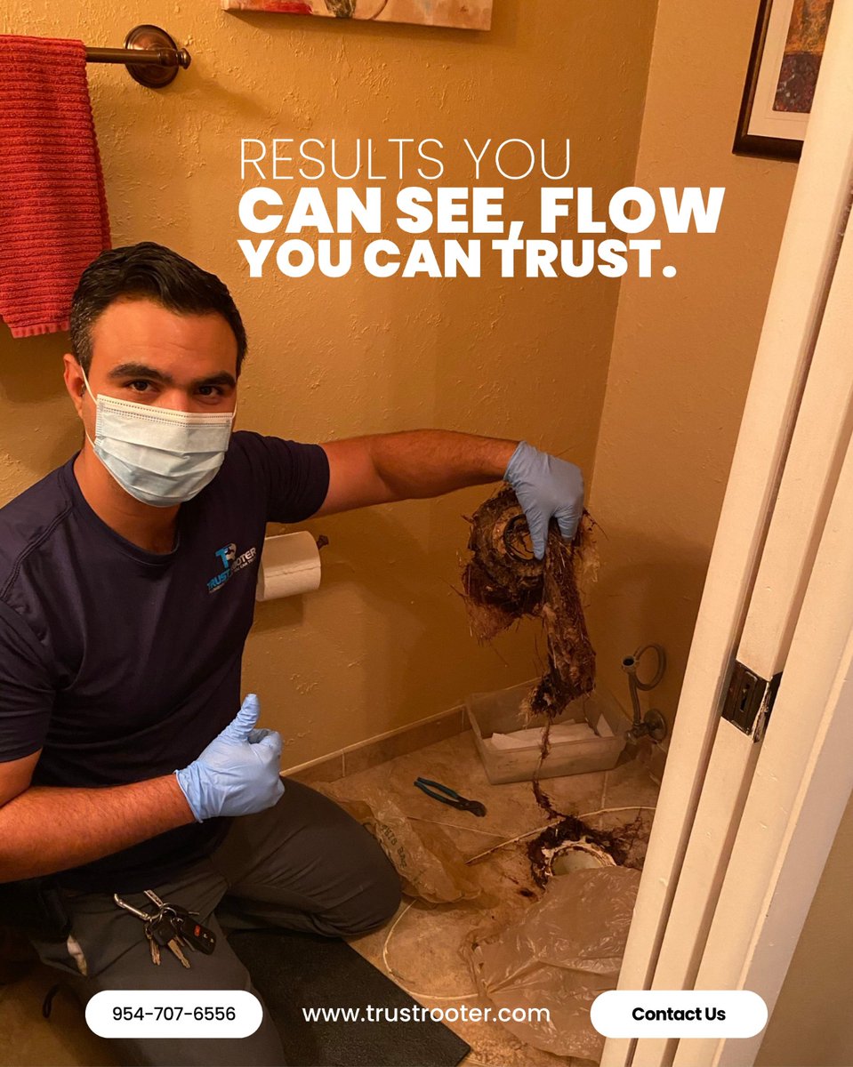 trustrooter's tweet image. What started as a stubborn clog is now a smooth-flowing drain, just how it should be.

✔ Clog fully removed
✔ Flow fully restored
✔ Customer worry-free

📞 954-707-6556

trustrooter.com/drain-cleaning 

#plumbing #plumber