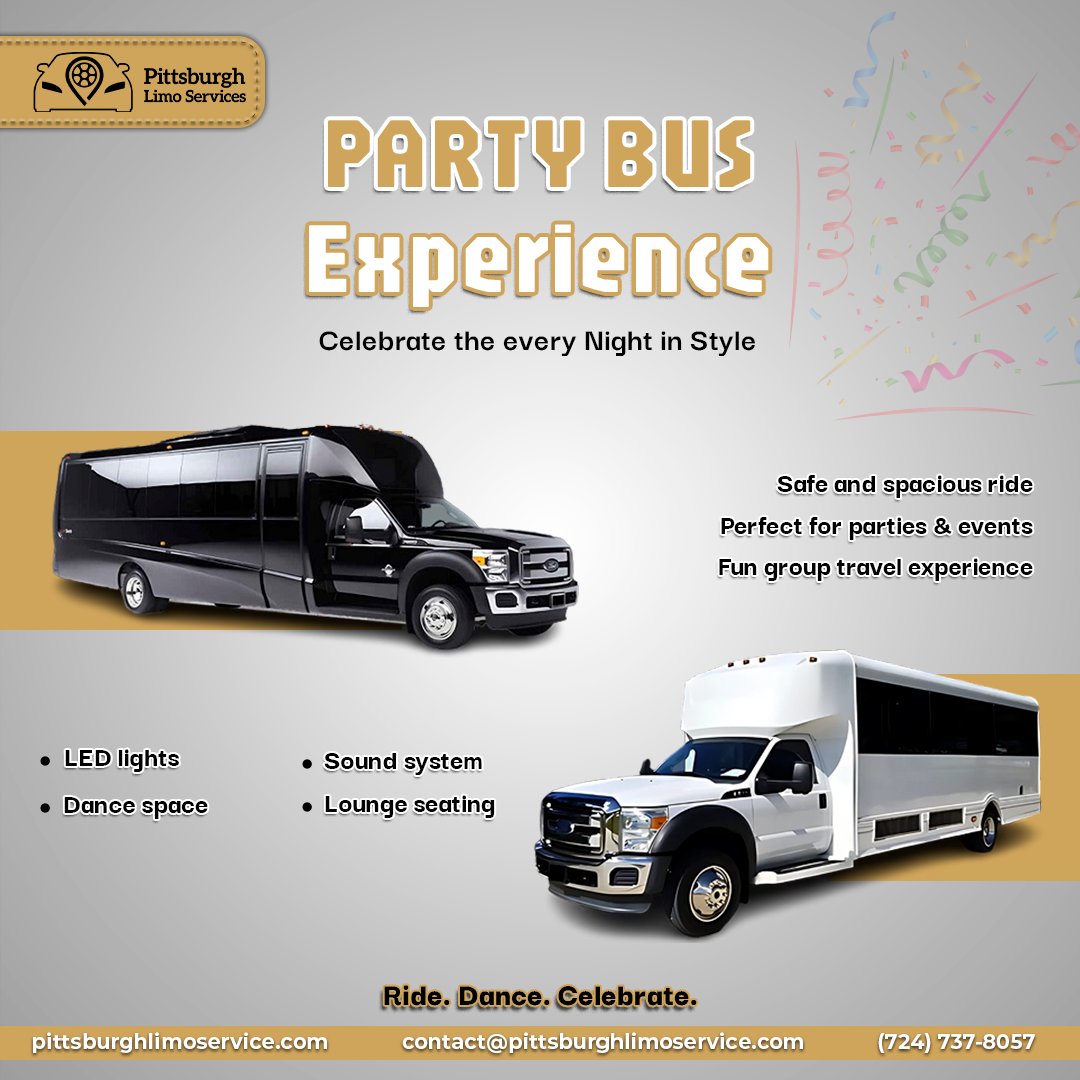 pittslimoservic's tweet image. Party Bus Experience with Pittsburgh Limo Service 

Call us to book your party ride at +1 (724) 737-8057 or visit our site pittsburghlimoservice.com.
.
.
#PartyBusExperience #PartyOnWheels #LuxuryTransportation #GroupTravel #ChauffeurService #EventTransportation #BirthdayPartyBus