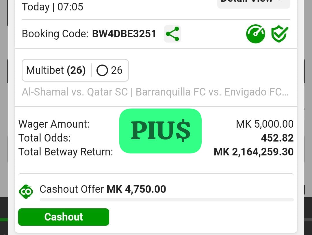 PiusChinamale's tweet photo. 🎯 Double Chances 
💰 Total Odds: 452
🎟 Betway Code: BW4DBE3251 https://t.co/qnBTjLPLLH