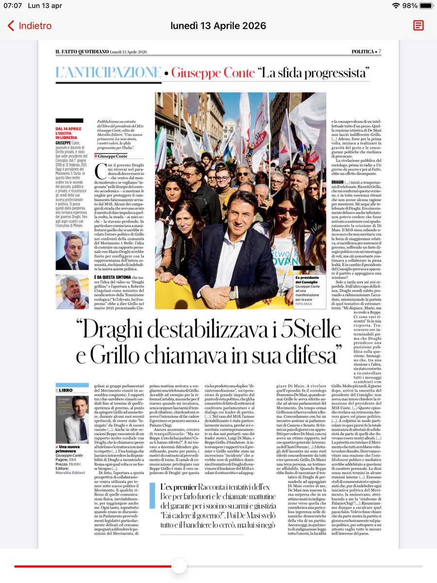 Anticipazione del Libro di Giuseppe Conte “La sfida progressista” In cui vengono ricordati i fatti che portarono al governo Draghi che destabilizzava i 5 Stelle con l’aiuto di Grillo e Di Maio.