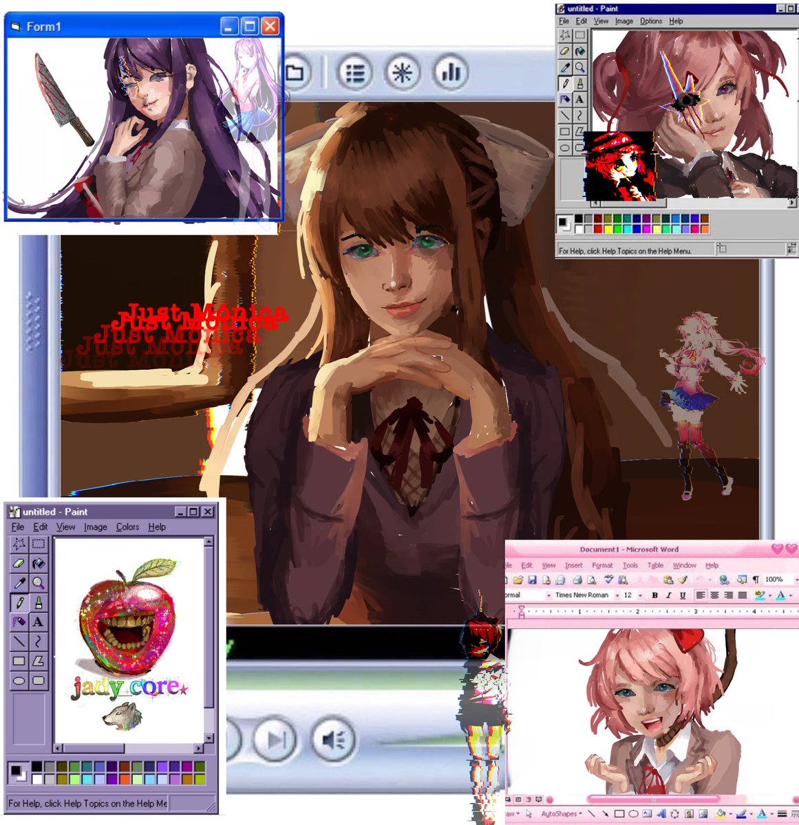 CoreJady64027's tweet photo. Just monika 
#justmonika #dokidoki @lilmonix3 #monika #natsuki #yuri #sayori https://t.co/ALQoWMBkiY