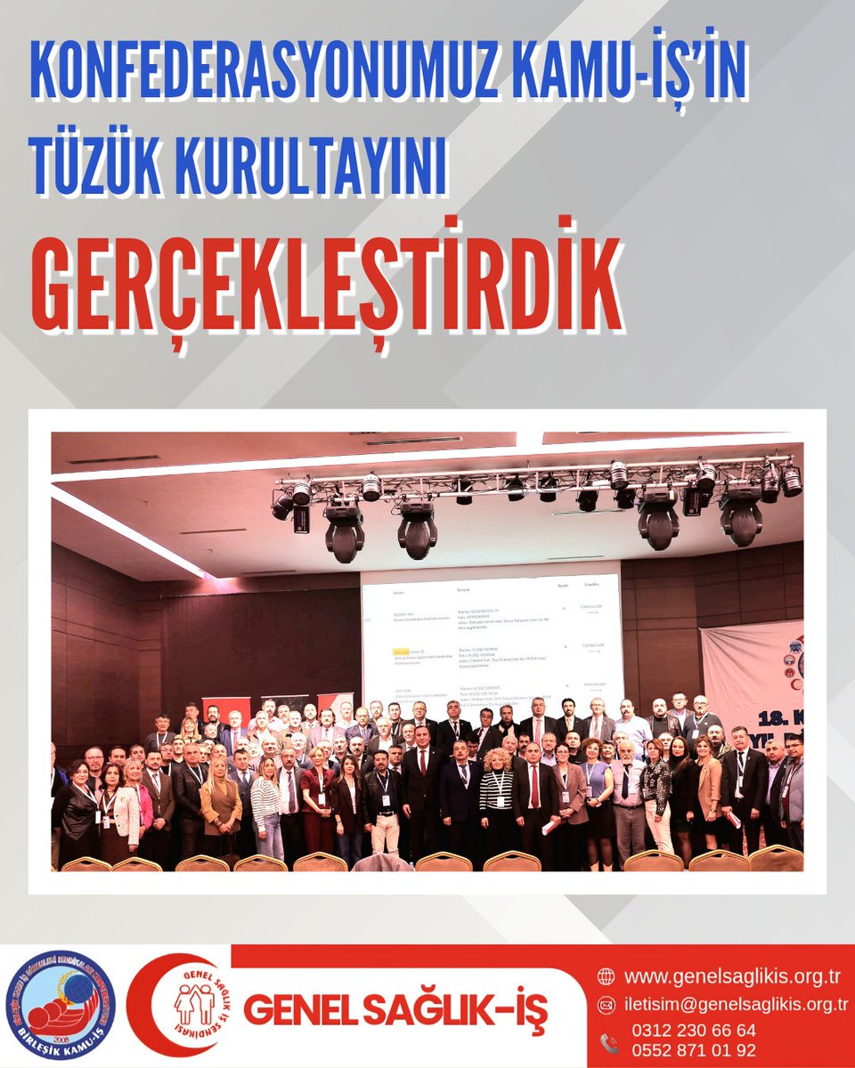genelsaglikis's tweet photo. Konfederasyonumuz Kamu-İş'in Tüzük Kurultayını Gerçekleştirdik

Kurultaya Genel Başkanımız Derya Uğur, Genel Sekreterimiz Veli Can Karabacak, Genel Örgütlenme Sekreterimiz Özcan Arslan, Genel Hukuk ve TS Sekreterimiz Yalçın Çiftçi, Genel Basın-Yayın ve Eğitim Sekreterimiz Ali Kemal Akgül, Genel Dış İlişkiler ve Bilişim Sekreteri Erman Açıkgöz, Merkez Denetleme Kurulu Üyemiz Güldeste Dedeoğlu ve Gaziantep İl Başkanımız Ercan Küçükosmanoğlu katılım sağladı.
@deryaugur19 @kamuiskonf
