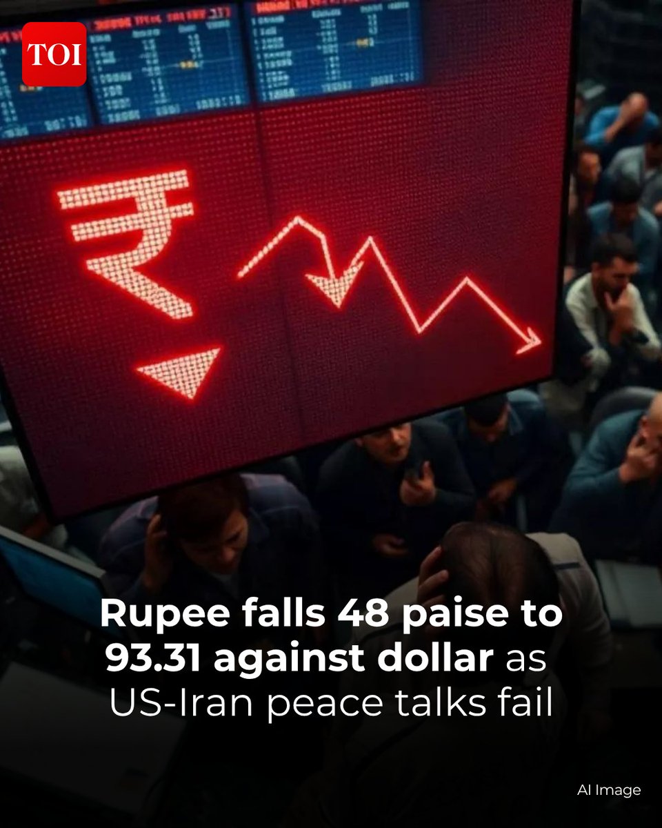 timesofindia's tweet image. The #IndianRupee has fallen sharply against the #USdollar. Geopolitical tensions in the #MiddleEast are intensifying, causing oil #prices to rise above $100 per barrel. Investor sentiment has turned cautious as ceasefire hopes fade. Foreign investors are withdrawing funds from