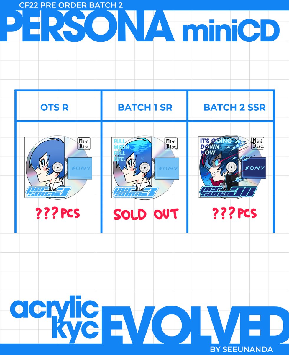 #CF22 Batch 2 Pre-Order is coming! 🙀
MiniCD Persona keychains sold out in under 48h, thank you! ☺️

Now introducing SSR rarity ✨
Limited, Batch 2 only. Don’t miss it.

Stay tuned for the official date 👀