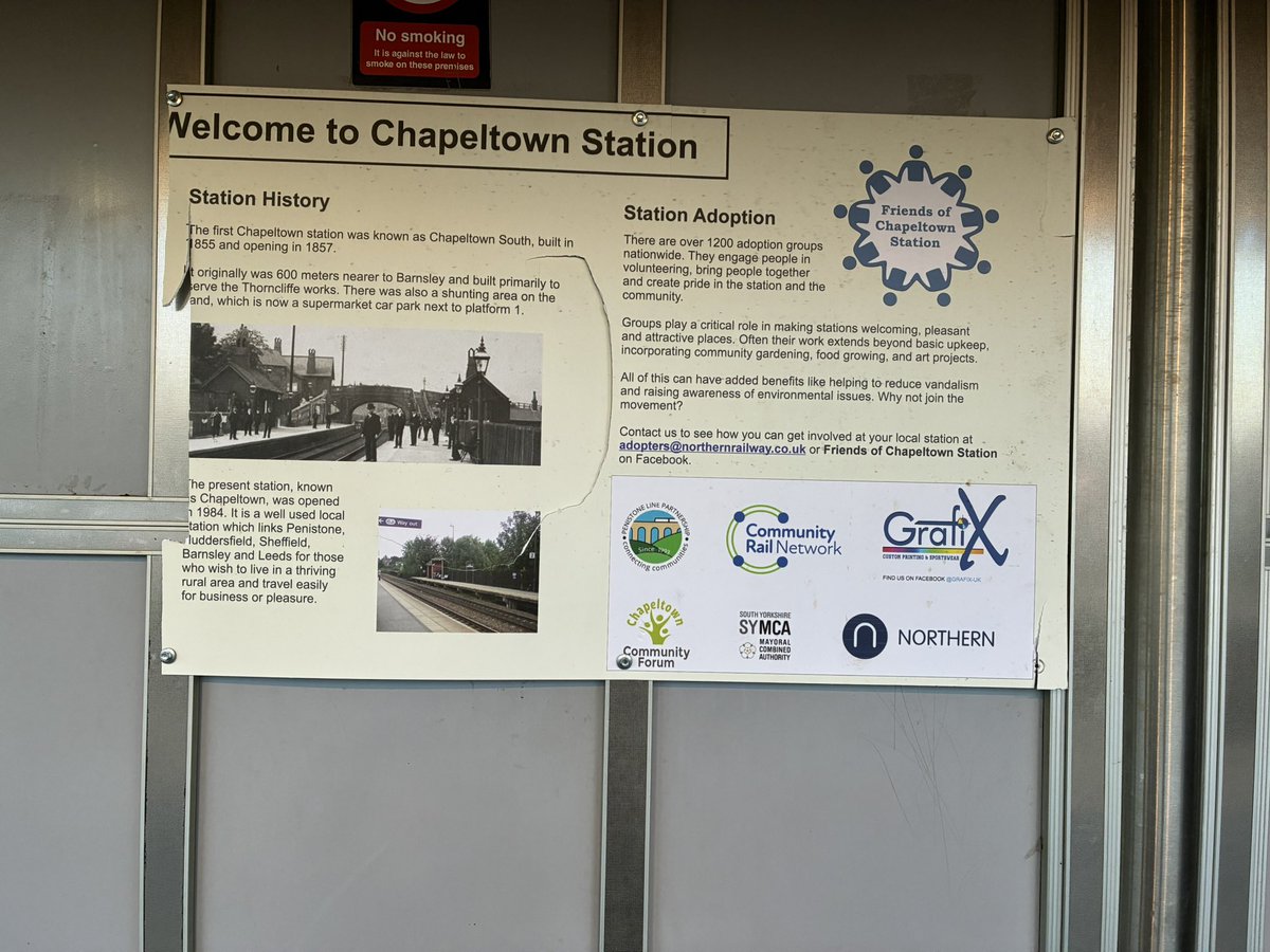 wayneharris166's tweet photo. @northernassist Good Morning
Just wanted to make you aware that the Welcome to Chapeltown Station (CLN) sign in the shelter on Platform 1 is damaged https://t.co/Bmwd6MgnSY