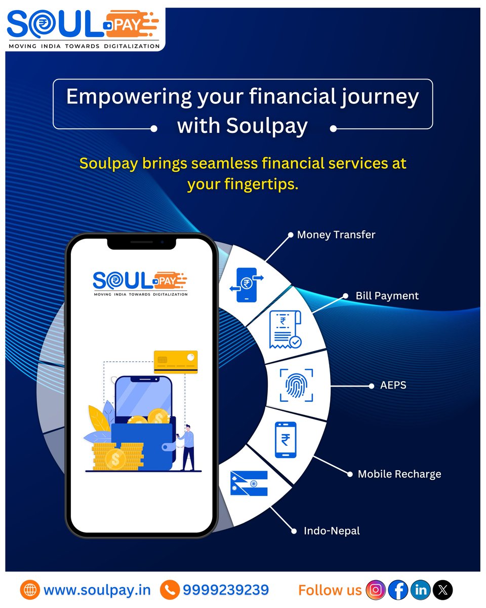 Soulpay_'s tweet image. our One-Stop Solution for Financial Freedom!

Empower your financial journey with Soulpay. From seamless Money Transfers to instant Bill Payments and AEPS services, we bring the future of digital banking right to your fingertips.

#Soulpay #DigitalIndia #Fintech #MoneyTransfer
