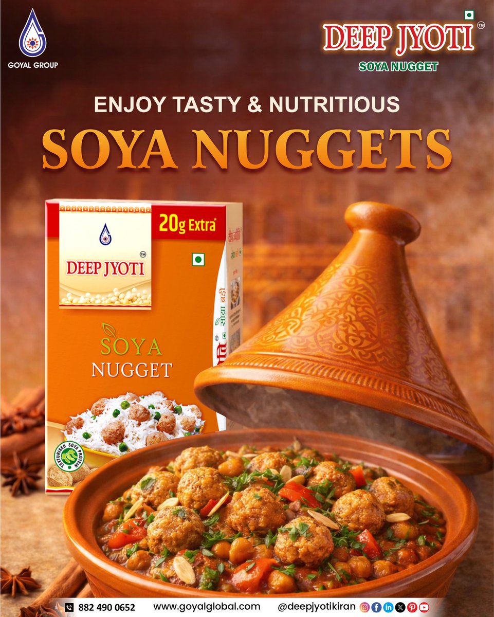 DeepJyotiKiran's tweet image. Savor every bite of goodness 😋✨
Protein-packed, rich in taste, and made for every delicious moment!
Turn your everyday meals into a feast with Deep Jyoti Soya Nuggets 🧡

#SoyaNuggets #HealthyEating #ProteinPower #TastyAndNutritious #FoodLovers #DeepJyoti #VegDelight