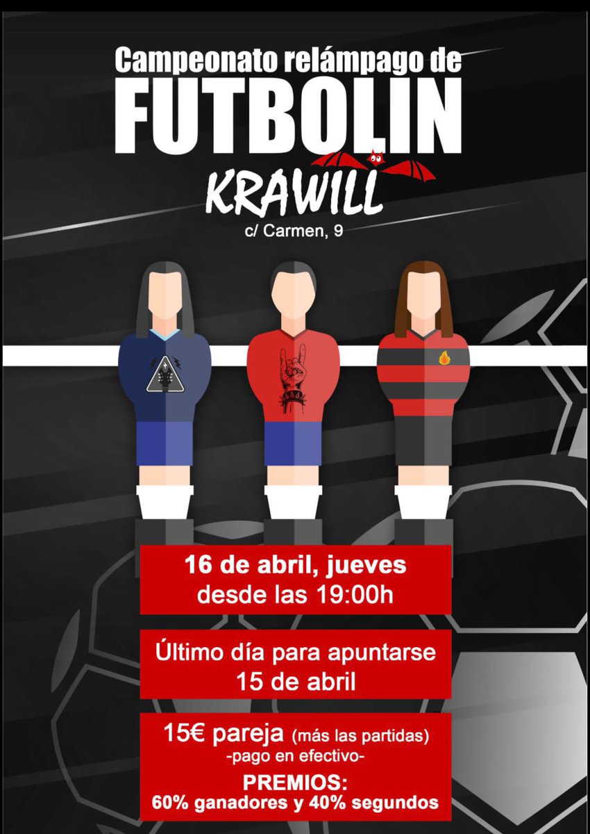 BarKrawill's tweet photo. Este jueves tenemos campeonato de futbolín desde las 19:00 (apuntarse hasta el miércoles). https://t.co/9uaiQjiocu