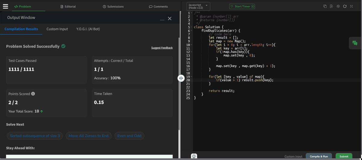 T96506Tripathi's tweet photo. 📘 Day 91 &amp;&amp; 92 of #100DaysOfCode          

Today , I solved GFG - ( Array Duplicates,Indexes of Subarray Sum). Medium level but straigth thought process.       

#CodingJourney #Consistency #ProblemSolving #DSA #GeekForGeeks #Arrays #day91 #day92 https://t.co/TcoQhKFhQO