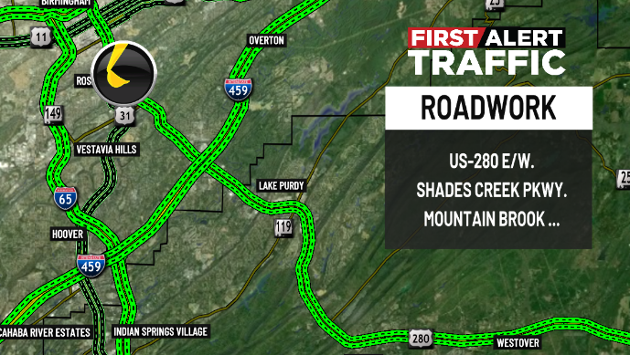 DestinyM_TV's tweet photo. First Alert:
There was construction on US-280 E/W. at Shades Creek Pkwy. in #MountainBrook. @WBRCnews @WBRCtraffic #wbrctraffic https://t.co/IQ11wUU42Y