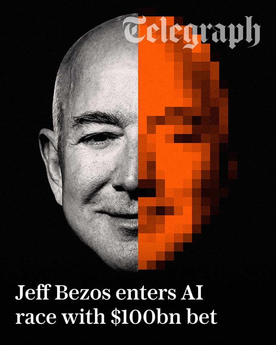 Telegraph's tweet image. Last November, Jeff Bezos launched an artificial intelligence start-up called Project Prometheus. 

Now it is reportedly raising up to $100bn and has pulled Bezos out of semi-retirement 

Prometheus, still shrouded in mystery, has become his most intriguing bet yet ⤵️