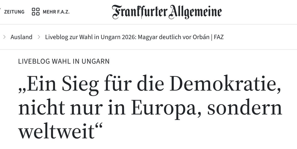 ActaKlonovsky's tweet photo. Ist nicht jede Wahl, sofern sie sauber verläuft (und nicht zum Verbot der Opposition führt), ein "Sieg für die Demokratie"? Wäre ein Sieg Orbáns eine Niederlage für die Demokratie gewesen? Wenn in Sachsen-Anhalt die AfD die absolute Mehrheit gewinnt, ist das auch ein "Sieg für die Demokratie" – wie jede Mehrheitsentscheidung.