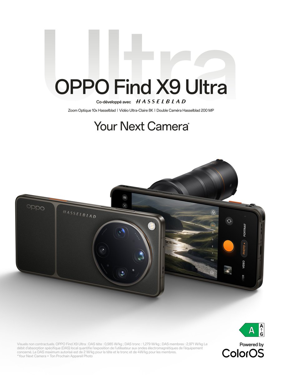 OPPOFrance's tweet image. #YourNextCamera est désormais disponible en précommande sur le site officiel OPPO 🚀

Payez seulement 49 € et bénéficiez de 200 € de réduction sur le #OPPOFindX9Ultra, ainsi que de cadeaux offerts d'une valeur pouvant atteindre 659 €.

Lien en bio 👆