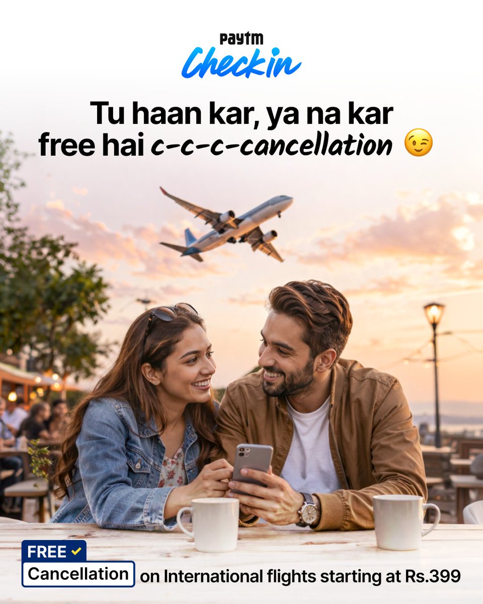 PaytmCheckin's tweet image. You: Let’s fly #International. 😍
Also you: What if plans change? 😶
We got you.
#FreeCancellation on international flights starting @ ₹399. ✈️
Go on. Hit that book button. 🙌
t.paytm.me/5IKz/flights_tw