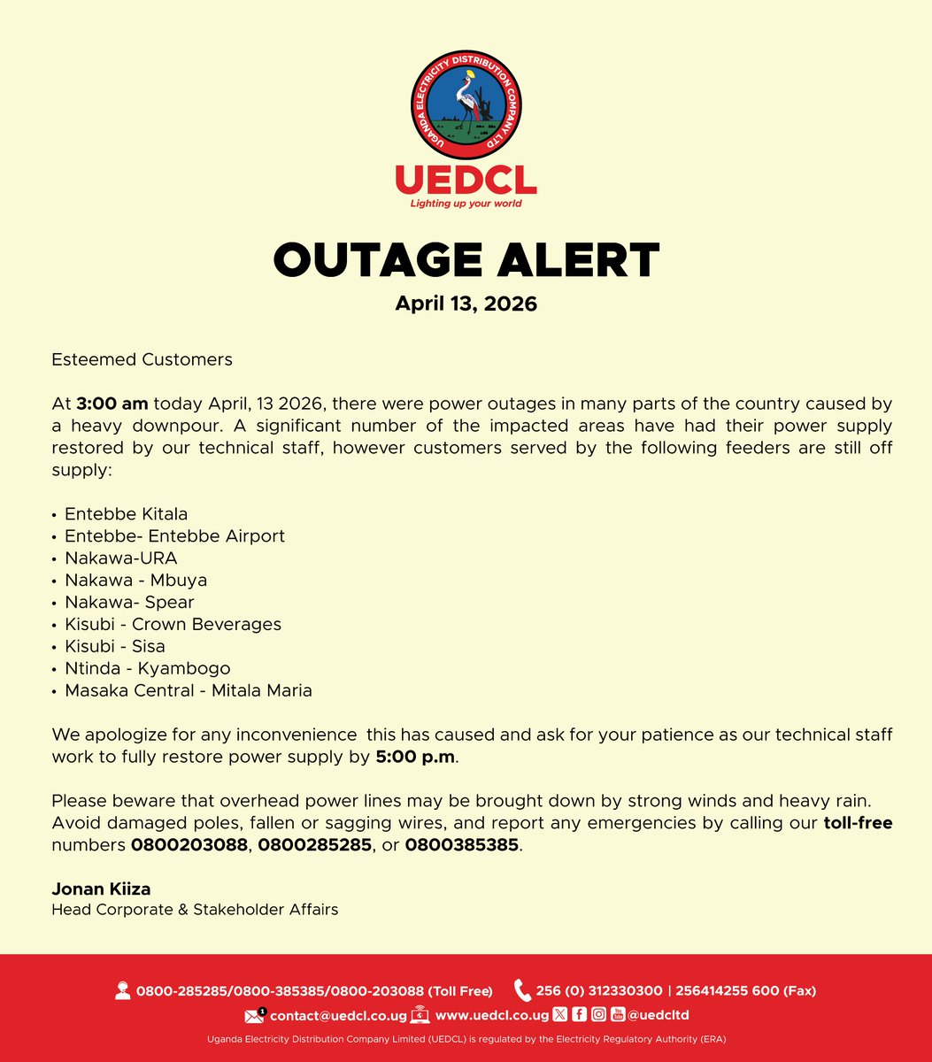 UEDCLTD's tweet image. Outage Alert!  

#UEDCLinService #LightingUpYourWorld
