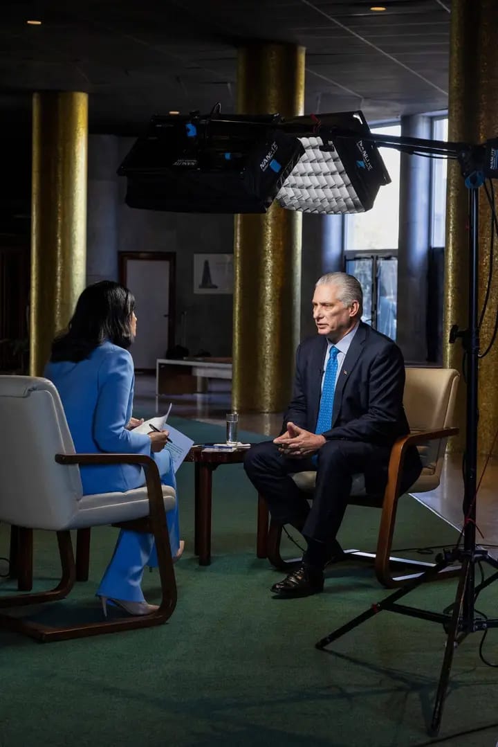 El Primer Secretario del CC del <a href="/PartidoPCC/">Partido Comunista de Cuba</a> <a href="/DiazCanelB/">Miguel Díaz-Canel Bermúdez</a>    concedió una entrevista al programa <a href="/MeetThePress/">Meet the Press</a>, donde aborda la situación del país bajo el bloqueo de Estados Unidos, la disposición histórica de #Cuba al diálogo respetuoso, entre otros asuntos.