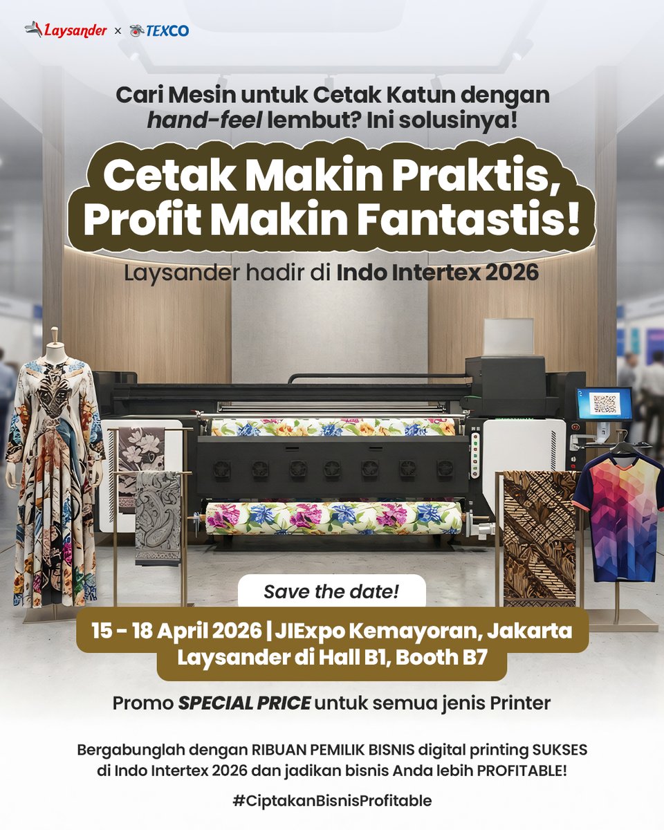 laysander's tweet image. H-2!

Kesempatan tidak datang berulang kali, dapatkan SPECIAL PRICE hanya disini.

Daftar di bio atau DM kami untuk bertemu di booth Laysander.

#LAYSANDER #IndoIntertex #Pameran