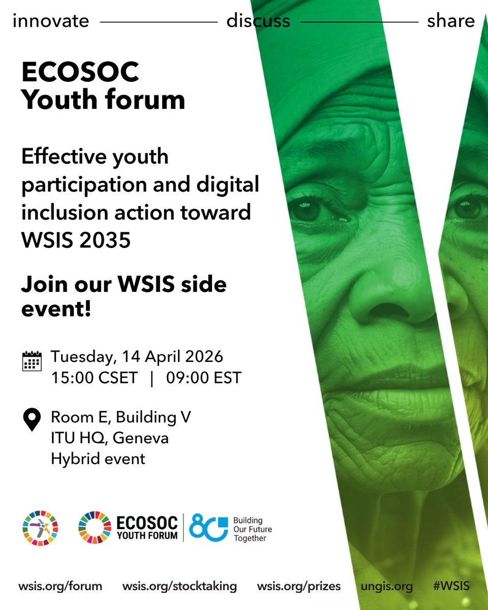 I am excited to represent South Africa 🇿🇦 as the youth representative at the ECOSOC Youth Forum side event organized by ITU under the the theme:"Effective youth participation and digital Inclusion action towards WSIS 2035"
We are building a strong Youth digital policy ecosystem
