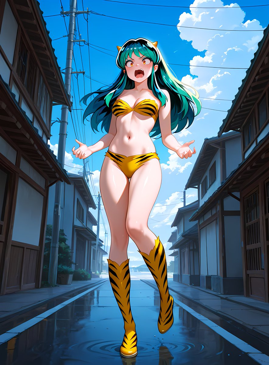 seliseliselia's tweet photo. 濡れ衣
ラムちゃん応援！ 非公式 #AIイラスト︎ #AIart #Lum #ラムちゃん #うる星やつら
SFW ｜ Official Costume Illustration   

道端にタコが 焼け転がっていました。
 あたる「こっ、この焼け焦げた臭いは、まさか…」
 ラム「なんで うちを見るっちゃ！？ 」