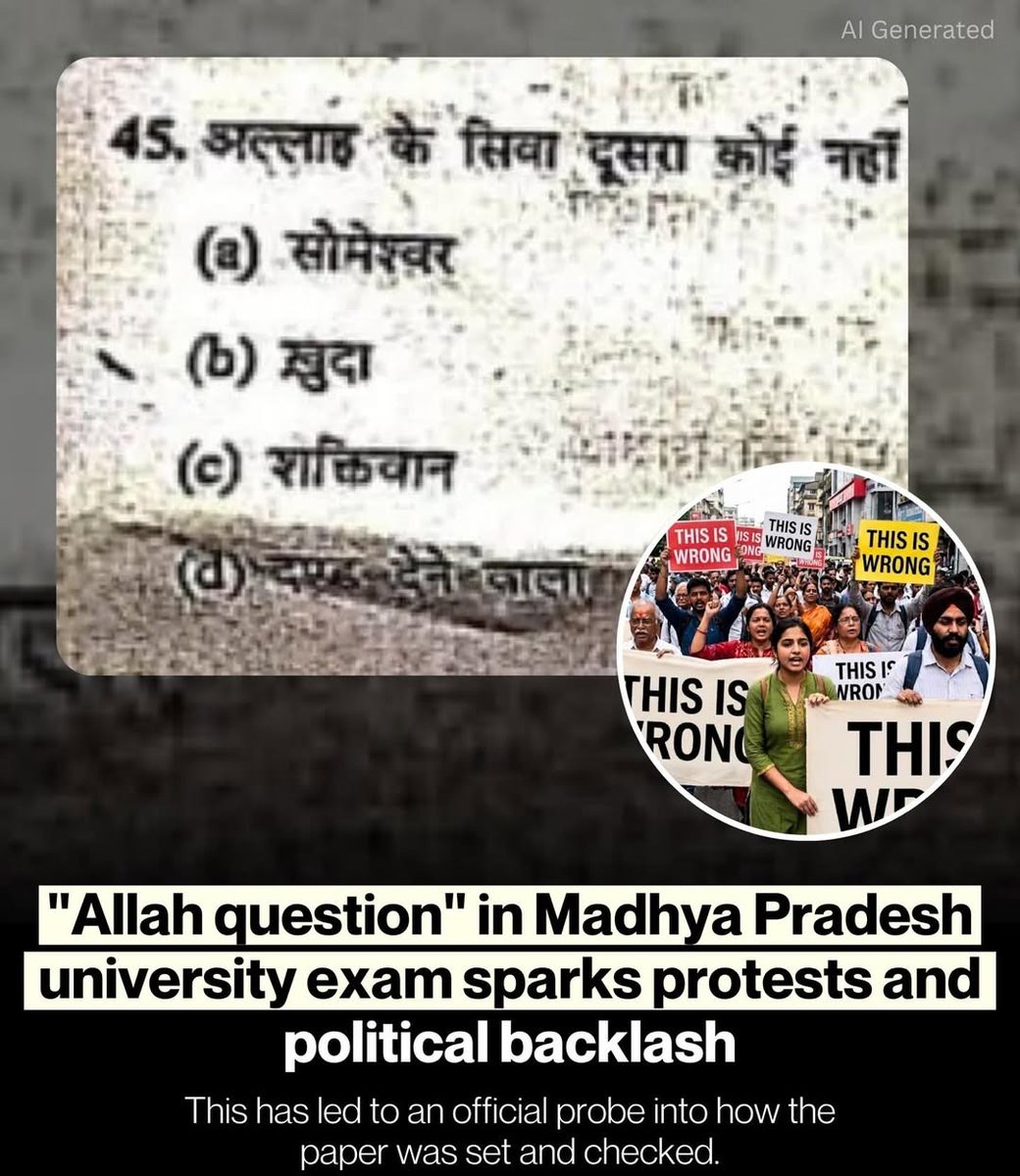 defenseindex2's tweet image. Ujjain university controversy highlights rising tensions over academic freedom and secular education in India after a classroom exam question mentioning Allah triggered protests and backlash.
#Ujjain #HateSpeech