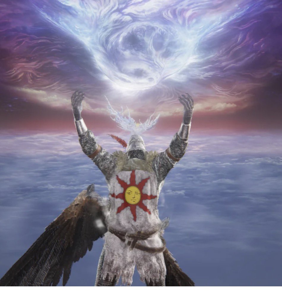 Alice61501010's tweet photo. @BrianEastwoodx A very famous gesture from the video game Elden Ring known as "Praise the Sun." In the gaming world, this pose has become a universal symbol of hope, victory, and spreading light. https://t.co/PVzy7Dlcvv
