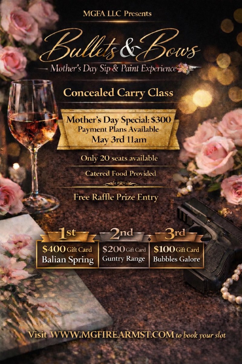 RevSiQo's tweet photo. Catered, Sip &amp; Paint, gift bags, FREE raffle entry.

May 3 – Instruction
May 4 – Range Day

Covers MD HQL, MD CCW &amp; AZ CCW (37 state reciprocity)

Payment plans available (Klarna, AfterPay, PayPal Pay-in-4)

Must be paid in full by May 1
Limited seats. https://t.co/TWvpQLEGE5 https://t.co/7ZLMKHlTWE