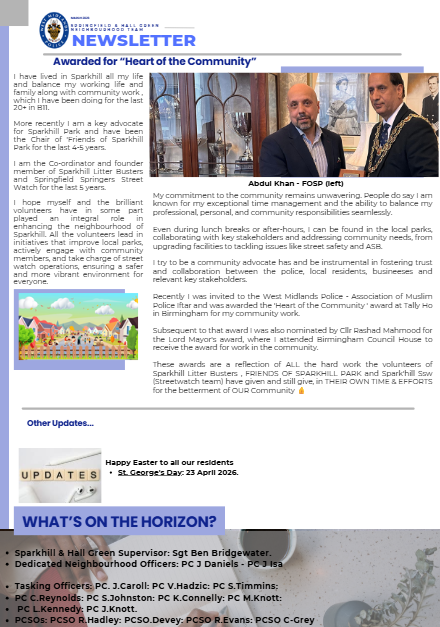 HallGreenWMP's tweet image. #HallGreen - March 2026 Newsletter is now availble