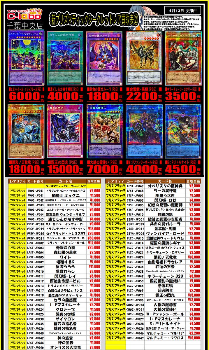 遊戯王OCG 買取情報】 プリズマティックシークレット買取表更新