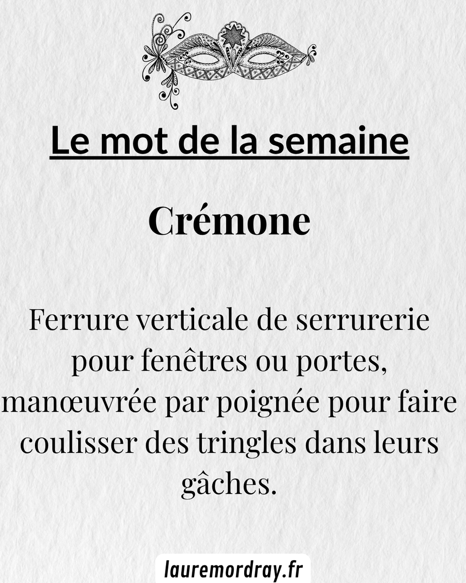 MordrayLaure's tweet image. J'ai découvert ce mot dans L'Héritage Greenwood, de Jacques Sadoul. 
Oui, ça y est, j'ai changé d'œuvre. Allez, en voiture, Crémone.

#culture #cultureG #dico #vocabulaire #lexique