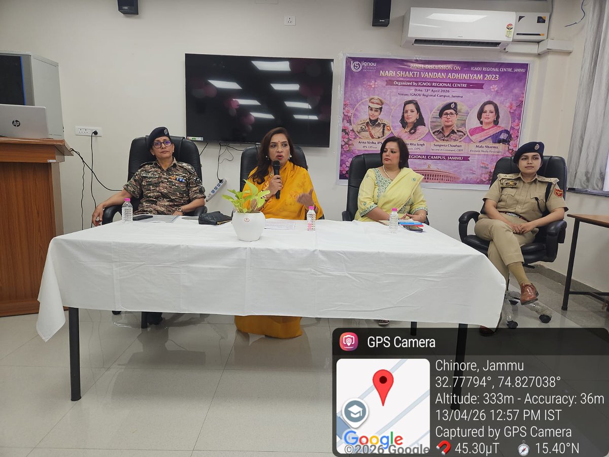ignourcjammu's tweet image. Nari Shakti Vandan Adhiniyam, 2023 was celebrated at IGNOU Regional Centre, Jammu with an inspiring panel discussion highlighting women’s empowerment, representation, and leadership.
#IGNOU #ISupportImmediatelmplentationOfReservationForWomenInLokSabhaAndStateLegislativeAssemblies