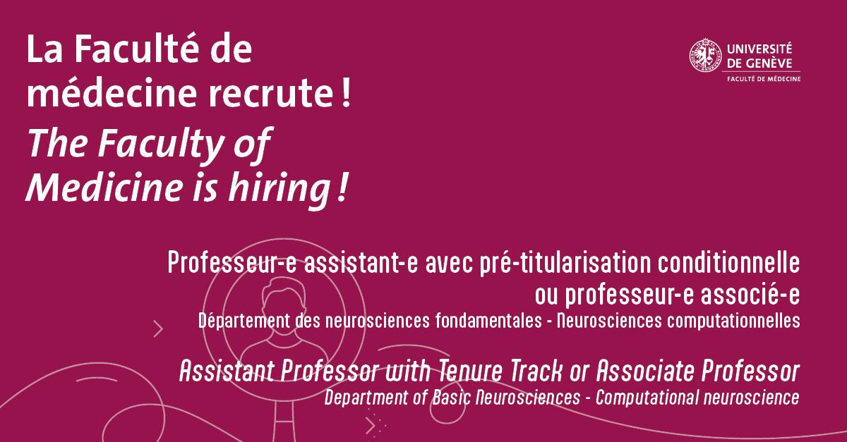 vborghesani's tweet photo. The Department of Basic Neurosciences of @unige_en and the NCCR EvoLang (https://t.co/V9fnKhD4um) are looking for an Assistant Professor with Tenure Track or Associate Professor in Computational Neuroscience. Full details: https://t.co/yryThJ20CK
#neurojob #academicjob #compneuro https://t.co/YMxwf3v13l