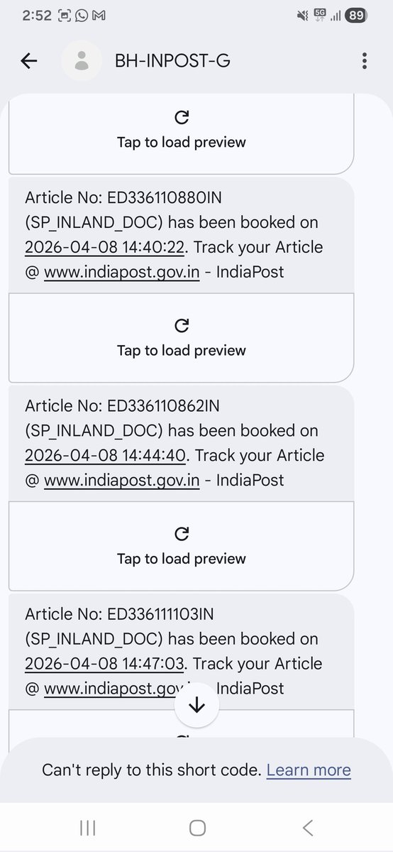 abpathk's tweet photo. .@IndiaPostOffice जब मैंने कोई पोस्ट/स्पीड पोस्ट या अन्य किसी का पोस्ट book नहीं किया है। फिर ये मेन्टल हर्रेसमेन्ट क्यों? मेरे नंबर पर यह बार - बार मैसेज क्यों आ रहा है। क्या भेजने के पहले आपने नंबर वेरीफाई किया?? या अपने मन से sms आ रहा है।
स्क्रीनशॉट्स attached.... https://t.co/tUv0gDffev