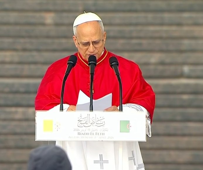 CatholicArena's tweet photo. 'The future belongs to men and women of peace. In the end, justice will always triumph over injustice, just as violence, despite all appearances, will never have the last word' 

Pope Leo XIV in Algeria https://t.co/taHfSSwiSQ