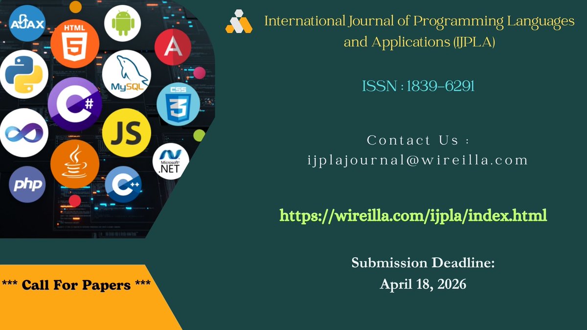 ijpla's tweet image. Contact us
Here's where you can reach us : ijplajournal@yahoo.com (or) ijplajournal@wireilla.com
Submission Link
wireilla.com/submission/ind…
#programming #programminglife #programmingmemes #pythonprogramming #programmingisfun #programmingjokes #programminghumor #computerprogramming