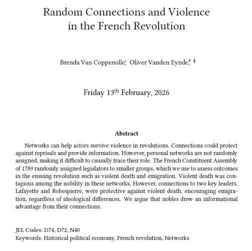 PSEresearch's tweet photo. Oliver Vanden Eynde (@PSEinfo @CNRS) and al | Random Connections and Violence in the French Revolution
https://t.co/A3xXkuutvZ https://t.co/iMmWTG9VhE