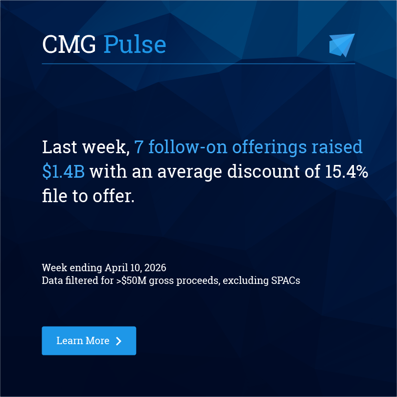 CMG’s Pulse is powered by DataLab, delivering global ECM market signals and performance trends.

🔗 Visit hubs.ly/Q04bxC7Y0 for more insights.
📩 To learn more, contact sales@cmgx.io.
