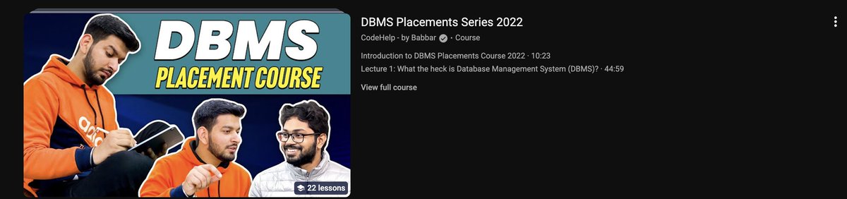 Rohan_269's tweet image. Starting DBMS playlist by CodeHelp...
#CodeHelp #DBMS
