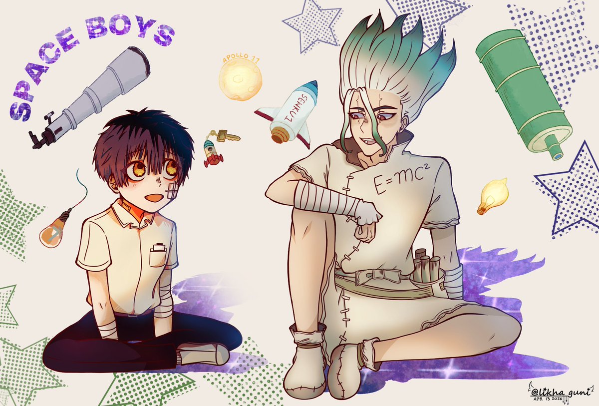 likha_guni's tweet image. Space boys 👻🌕🚀🧪#senku #amane #dcst #tbhk #spacemonth