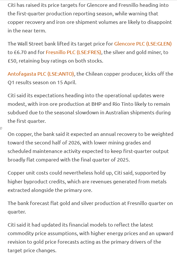 entrustTMF's tweet image. #GLEN, #FRES Citi lifts Glencore and Fresnillo price targets ahead of Q1 mining results season
